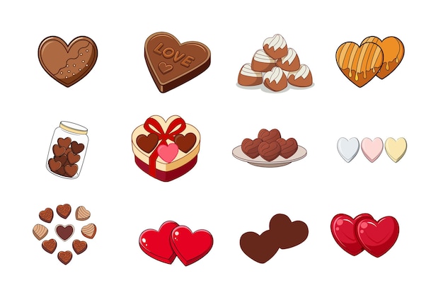 Romantic Cute Heart in forma di cioccolato vettoriale illustrazione di cartoni animati per il giorno di San Valentino