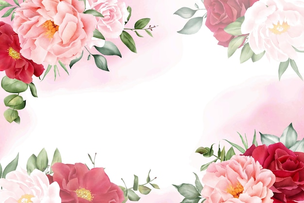 Romantica disposizione dell'acquerello fiore sfondo Design con floreale marrone rossiccio e foglie