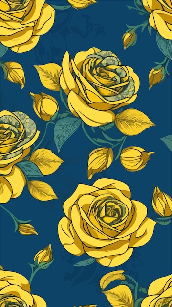 Romantica Rose Wallpaper Navy e giallo piatto 2D modelli