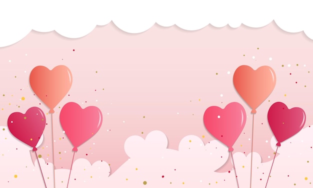 Romantico amore carta tagliata sfondo stile arte con ornamento nuvola per striscioni manifesti brochure volantini