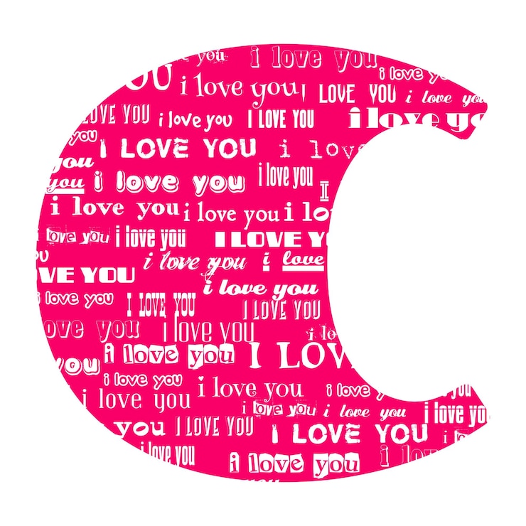 Vettore romantico vettore decorativo rosa lettera riempita con parole bianche ti amo