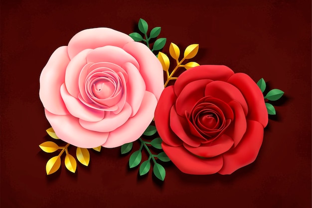 Rose romantiche in stile art paper su bordeaux