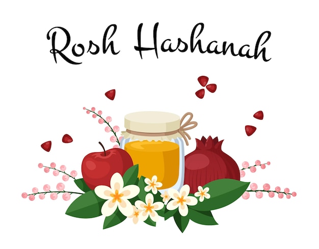 Roshhashanah banner di Capodanno ebraico Carta stampabile moderna con elementi floreali di mela e melograno Happy shana tova design vettoriale