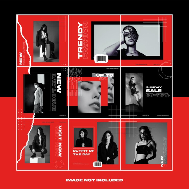 Rosso carta strappata moda street wear social media instagram puzzle template bundle post