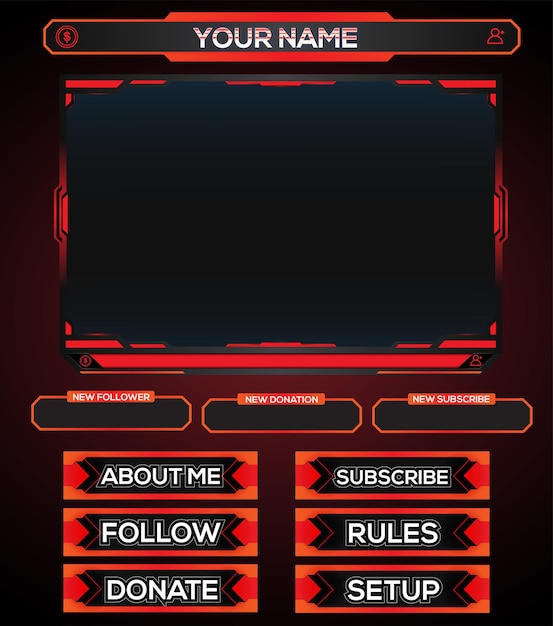 Rosso e nero set di elementi di gioco in live streaming disegno vettoriale