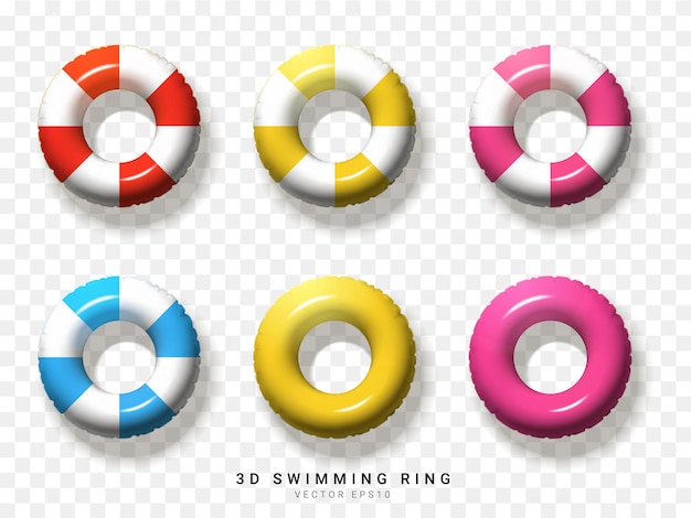 Rosso giallo rosa blu bianco dell'elemento dell'anello di nuoto 3D su sfondo trasparente Illustrazione vettoriale