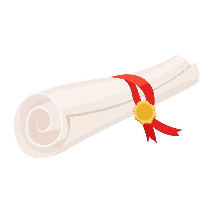 Vettore rotolo di carta certificato e etichetta dorata del nastro rosso