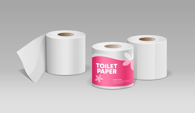 Rotolo di plastica fazzoletto rosa pacchetto e toilette white paper design raccolta sfondo vettore