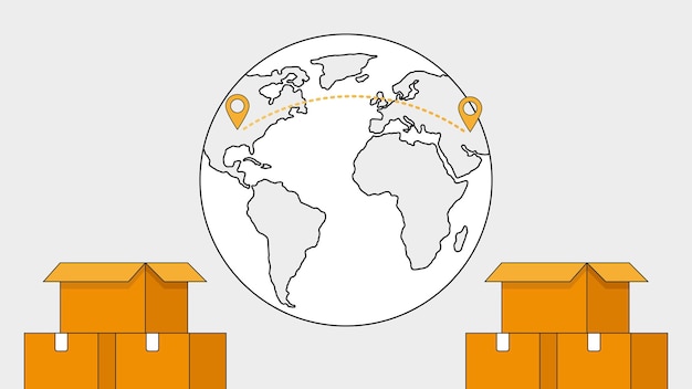 Rotte di spedizione globali con scatole di cartone