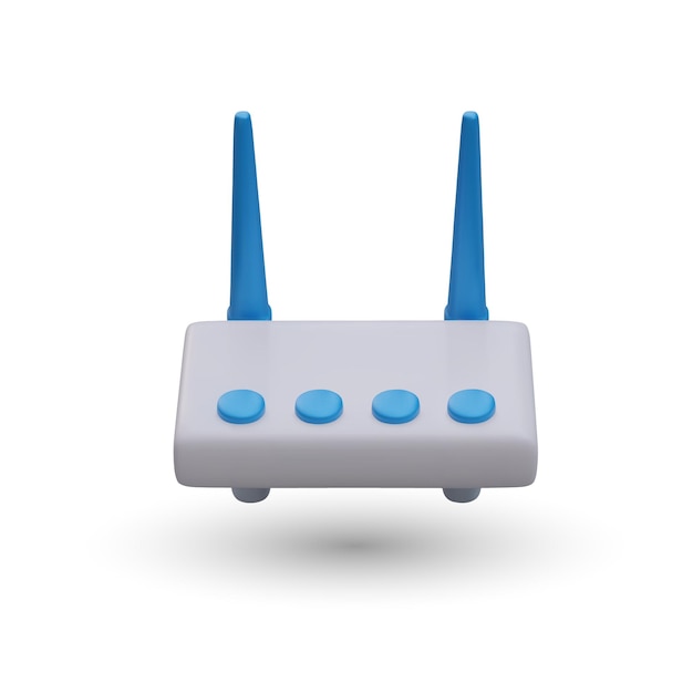 Router realistico 3d nei colori blu su fondo bianco con il posto per testo
