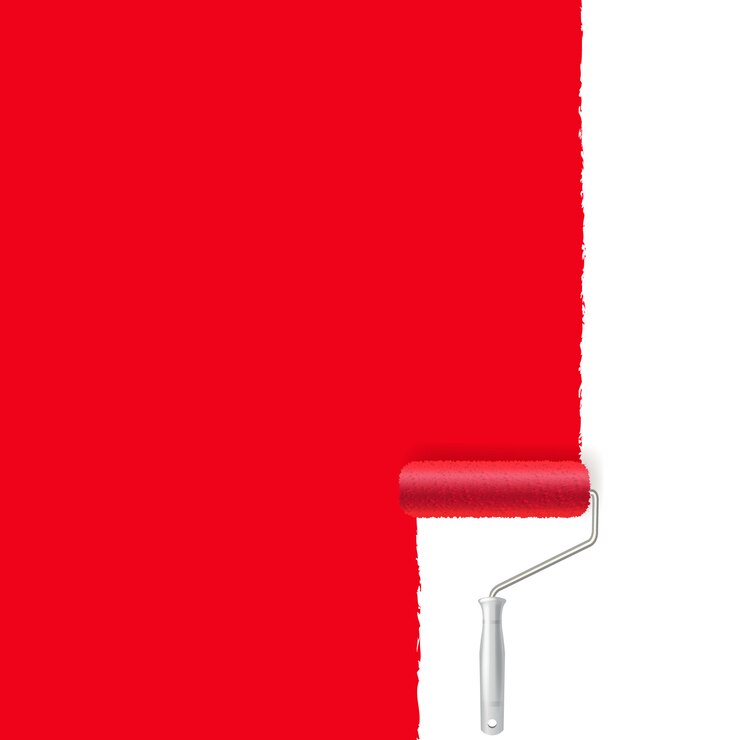 Rullo di vernice rossa e sfondo di colpo di vernice