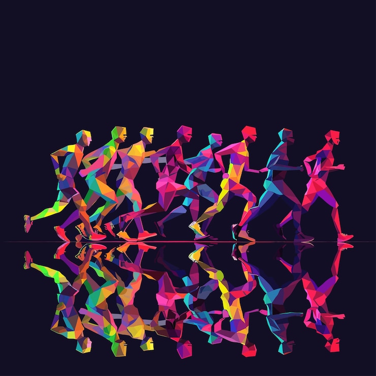 Vettore run_group_of_running_people_low_poly_vector