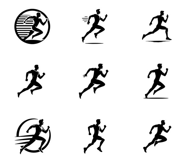 Running sport man logo icon set collection template Run race running veloce velocità elementi di jogging