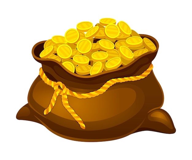 Sacco o sacco pieno di monete d'oro illustrazione vettoriale