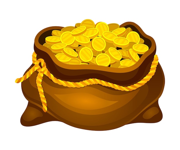 Sacco o sacco pieno di monete d'oro illustrazione vettoriale