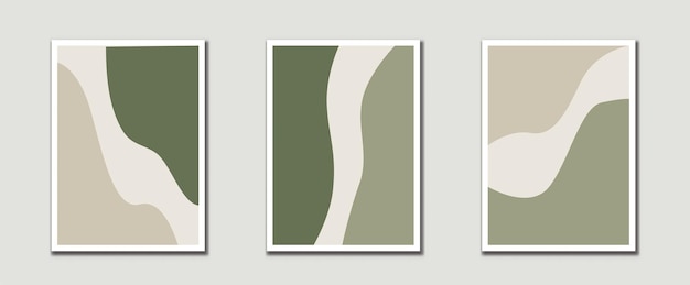 Sage Green Mid Century Moderne Art Prints con forma naturale organica