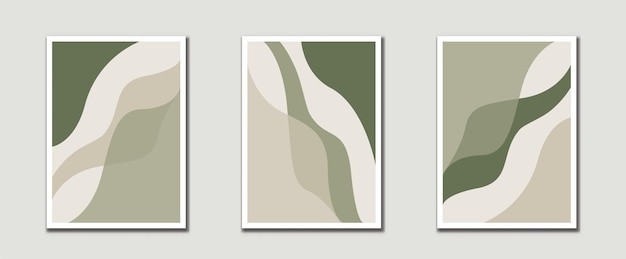 Sage Green Mid Century Moderne Art Prints con forma naturale organica