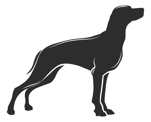 Sagoma di cane nero. Icona di segugio in piedi. Logo dell'animale domestico