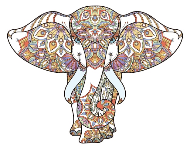 Sagoma di elefante con motivo decorativo Ornamento asiatico di colore