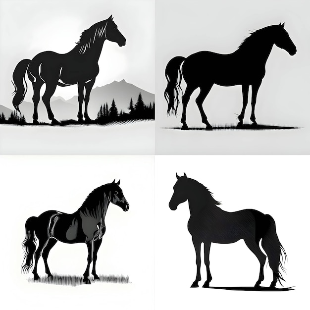 Sagoma nera di cavalli su sfondo bianco