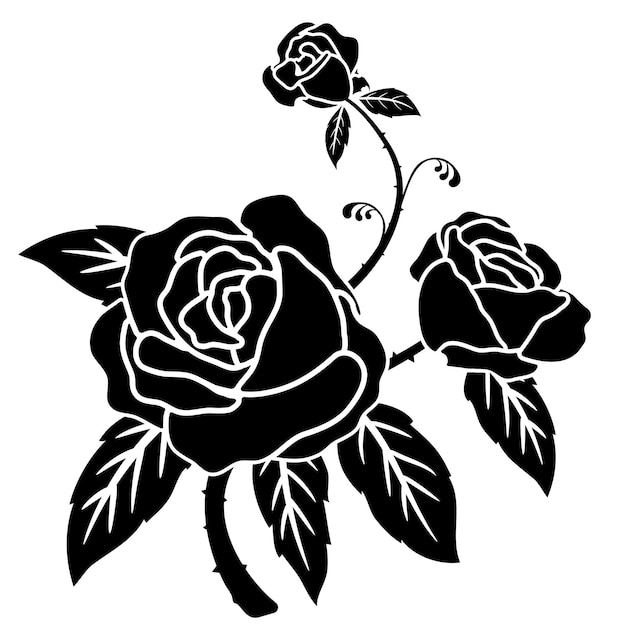 Sagoma nera fiore rosa decorazione illustrazione vettoriale sfondo