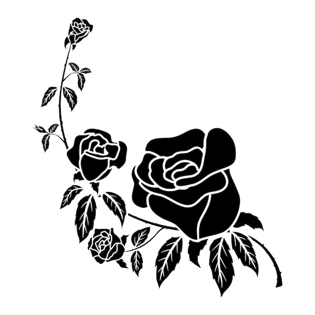 Sagoma nera fiore rosa decorazione illustrazione vettoriale sfondo