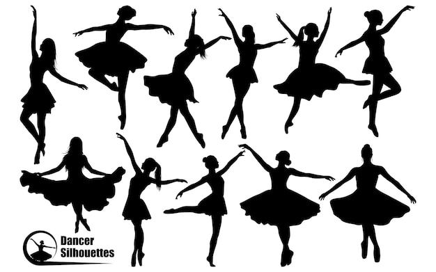 Sagome di ballerina o donna danzante Arte vettoriale