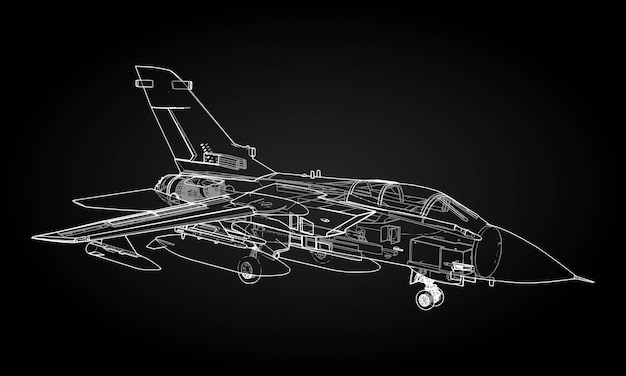 Sagome di caccia a reazione militare Immagine di aerei in linee di disegno di contorno