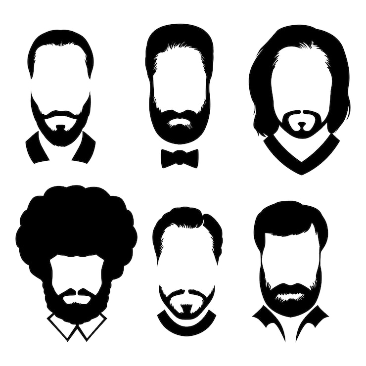 Vettore sagome di uomini con diversi stili di barba