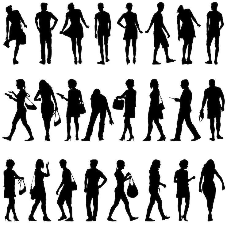 Vettore sagome nere di belle mans e womans su sfondo bianco illustrazione vettoriale