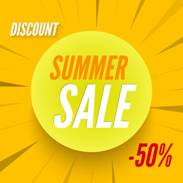 Saldi estivi banner giallo sconto 50 Illustrazione vettoriale
