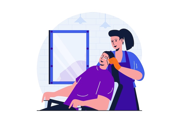 Salone di bellezza moderno concetto piatto per la progettazione di banner web Parrucchiere donna che colora i capelli del cliente
