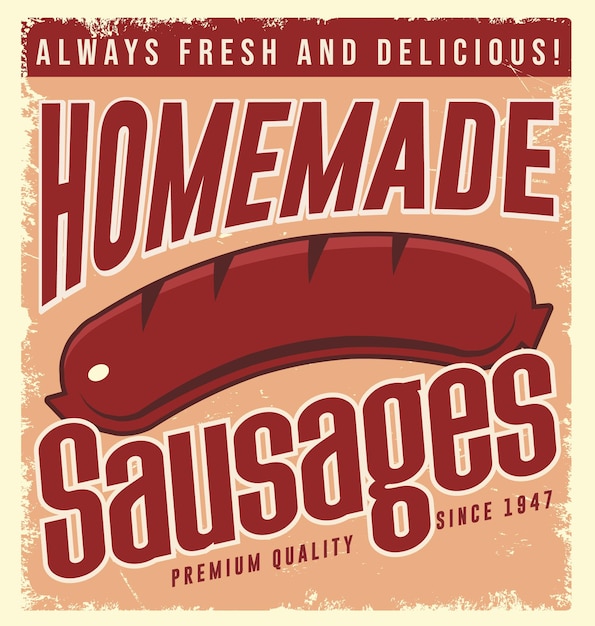 Salsicce fatte in casa ristorante fast food poster retrò disegno vettoriale