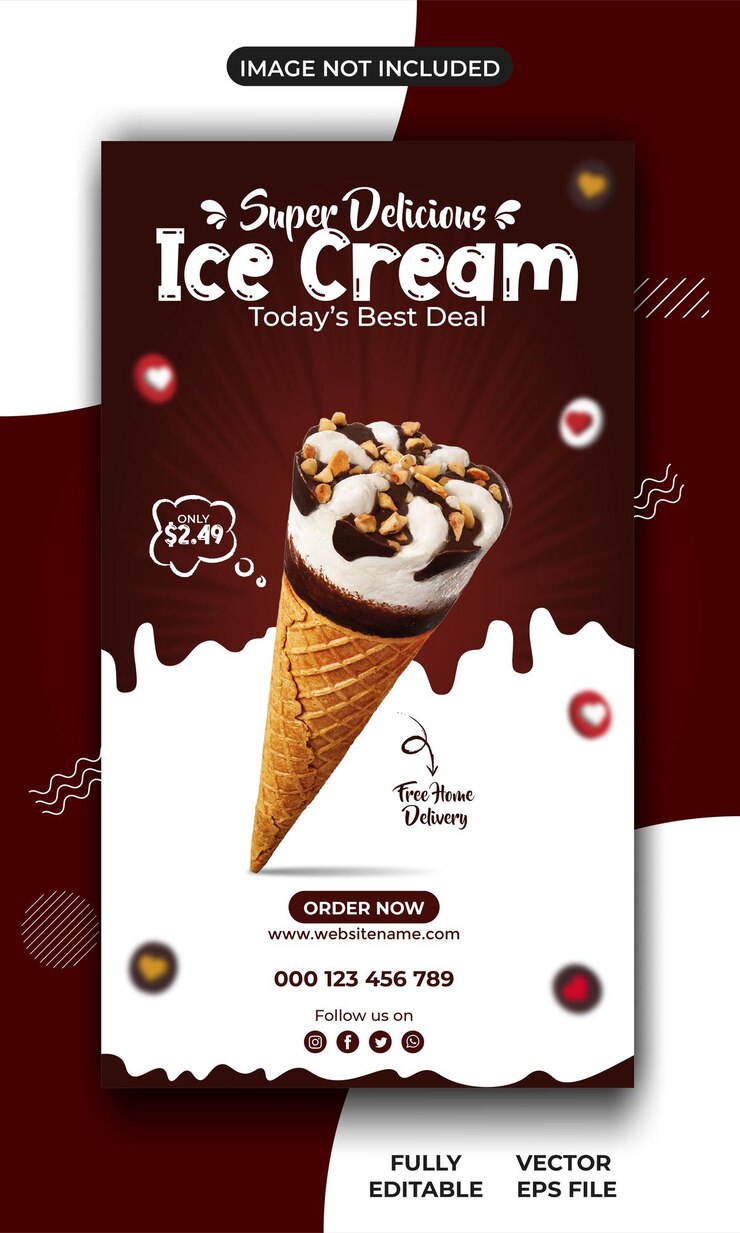 Salute e delizioso gelato post sui social media e modello di storia di instagram