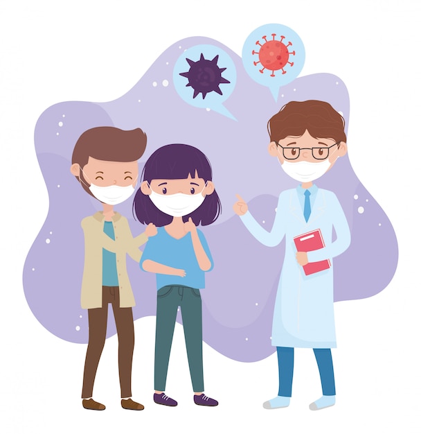 Salute online, medico e persone con protezione della maschera medica covid 19 coronavirus