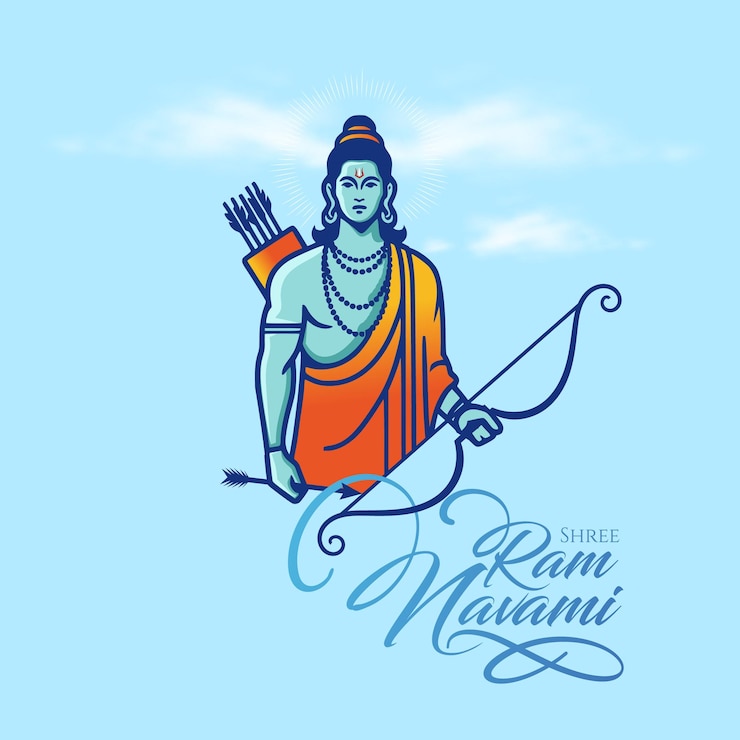 Vettore saluto alla festa di shree ram navami con l'illustrazione di lord ram