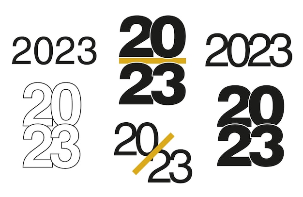 Saluto del nuovo anno 2023 in nero e dorato su sfondo bianco