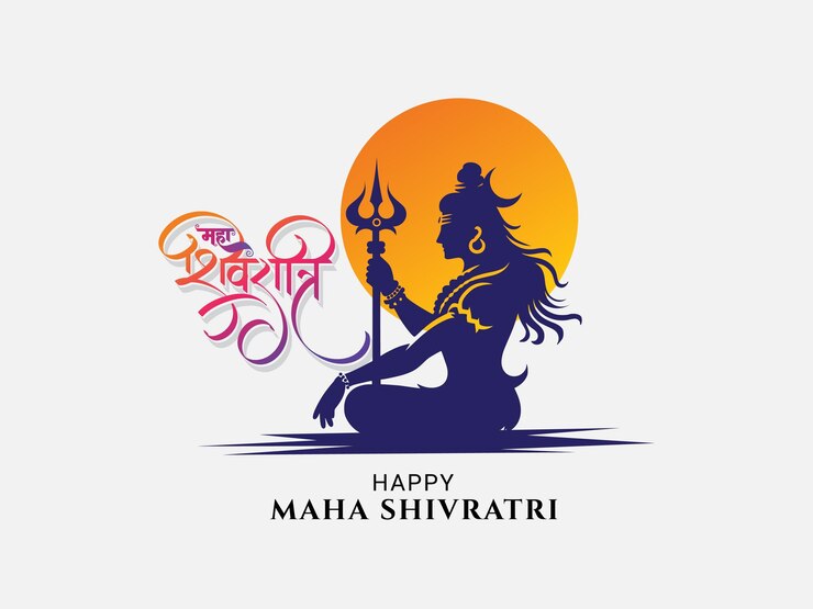 Vettore saluto di maha shivratri con l'illustrazione di lord shiva e la calligrafia hindi