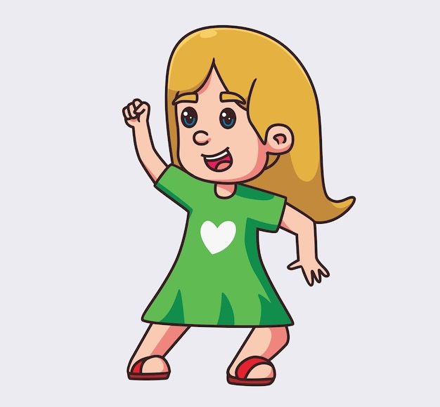 Saluto i bambini della ragazza Illustrazione della persona del fumetto isolata Piatto stile adesivo vettore elemento