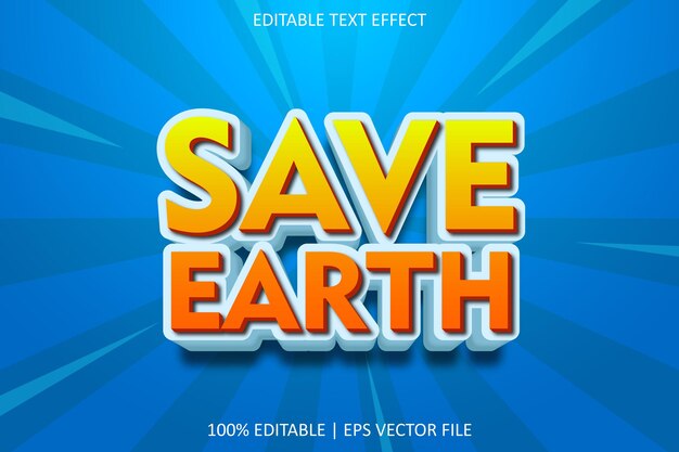 Salva la terra con l'effetto di testo modificabile in stile rilievo dei cartoni animati