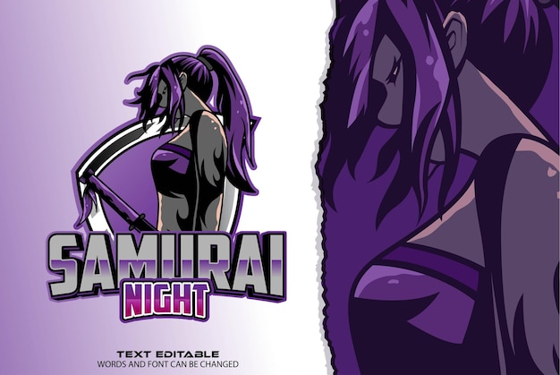 Samurai ragazza esport logo premium vector