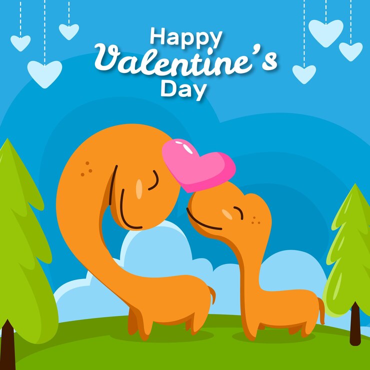 Vettore san valentino con dinosauri coppia carina