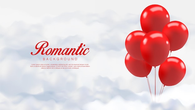 San Valentino realistico. Romantici palloncini rossi stanno sulle nuvole