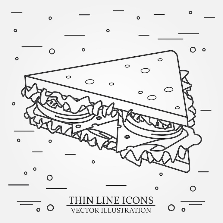 Vettore sandwich di icone vettoriali a linea sottile per il web design illustrazione vettoriale grigio scuro vettoriale