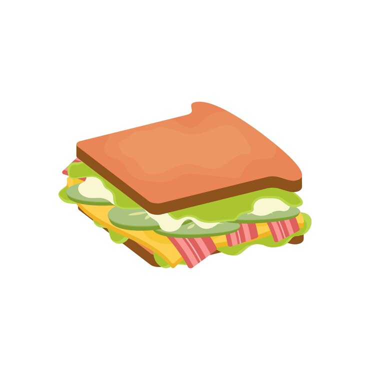 Vettore sandwich snack fast food polpetta sub wrap e tradizionale prosciutto e formaggio su pane tostato clipart vettoriale illustrazione