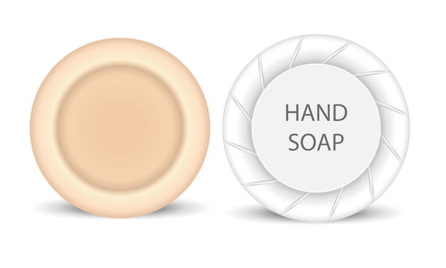saponette realistiche di colore e forma diversi con schiuma e sapone da bagno illustrazione