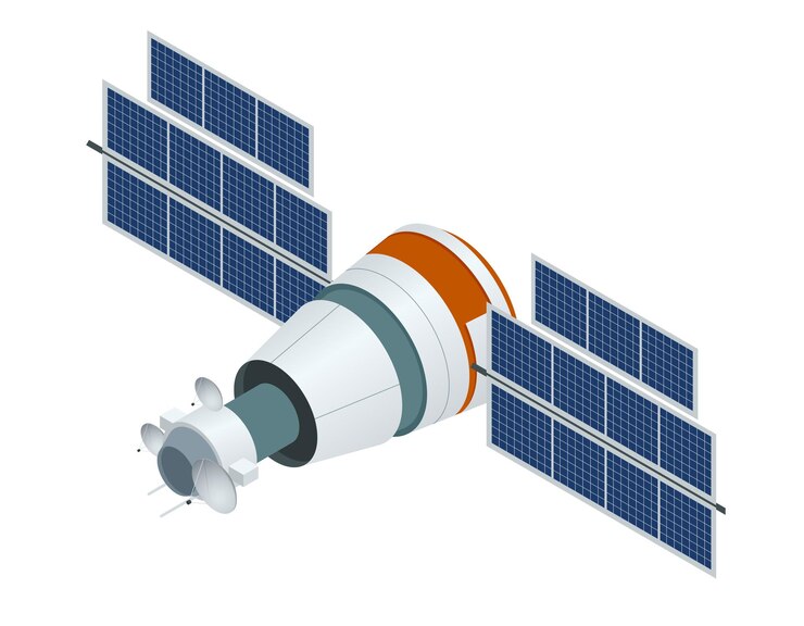 Vettore satellitare gps. illustrazione isometrica di vettore piatto. tecnologia satellitare senza fili. rete globale mondiale. utilizzato per layout del flusso di lavoro, gioco, diagramma, opzioni numeriche, web design e infografica