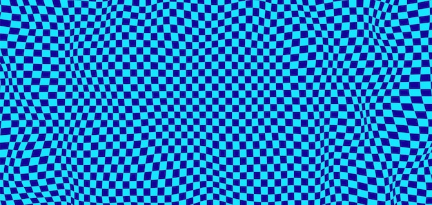 Scacchiera blu ondulata Concetto di scacchiera Effetto di distorsione dell'onda Illustrazione vettoriale