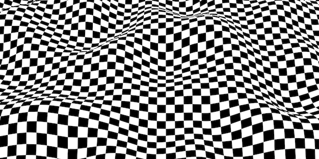 Scacchiera ondulata Concetto di scacchiera Effetto distorsione delle onde Illustrazione vettoriale