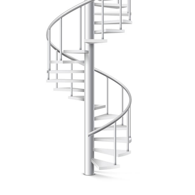 Scala a spirale oggetto realistico 3d su uno sfondo bianco